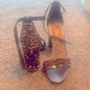 Sam Edelman Ankle strap sequin heel SZ 8.5